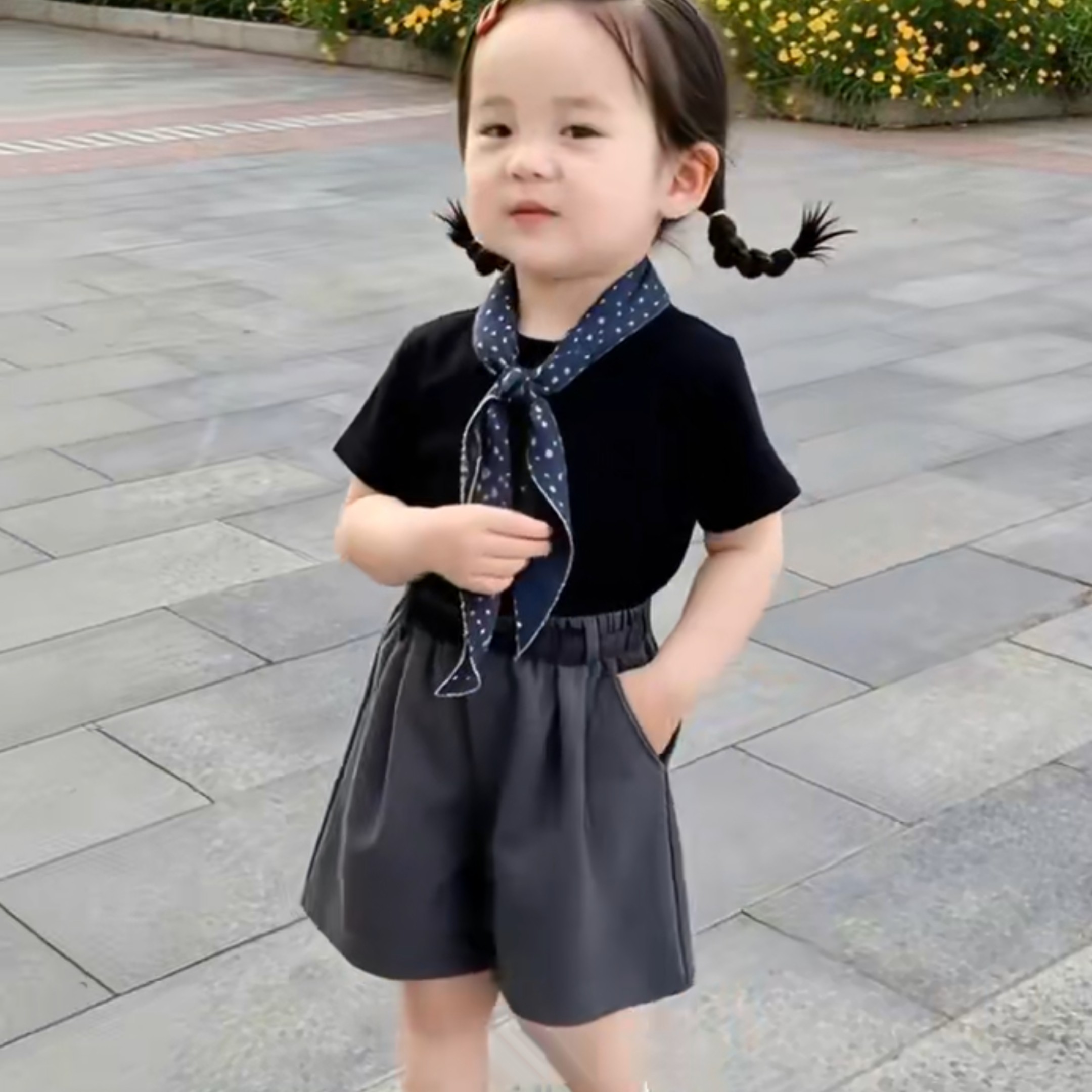 女童韩系简约百搭短袖T恤夏季儿童套装时尚宽松休闲裤两件套潮流