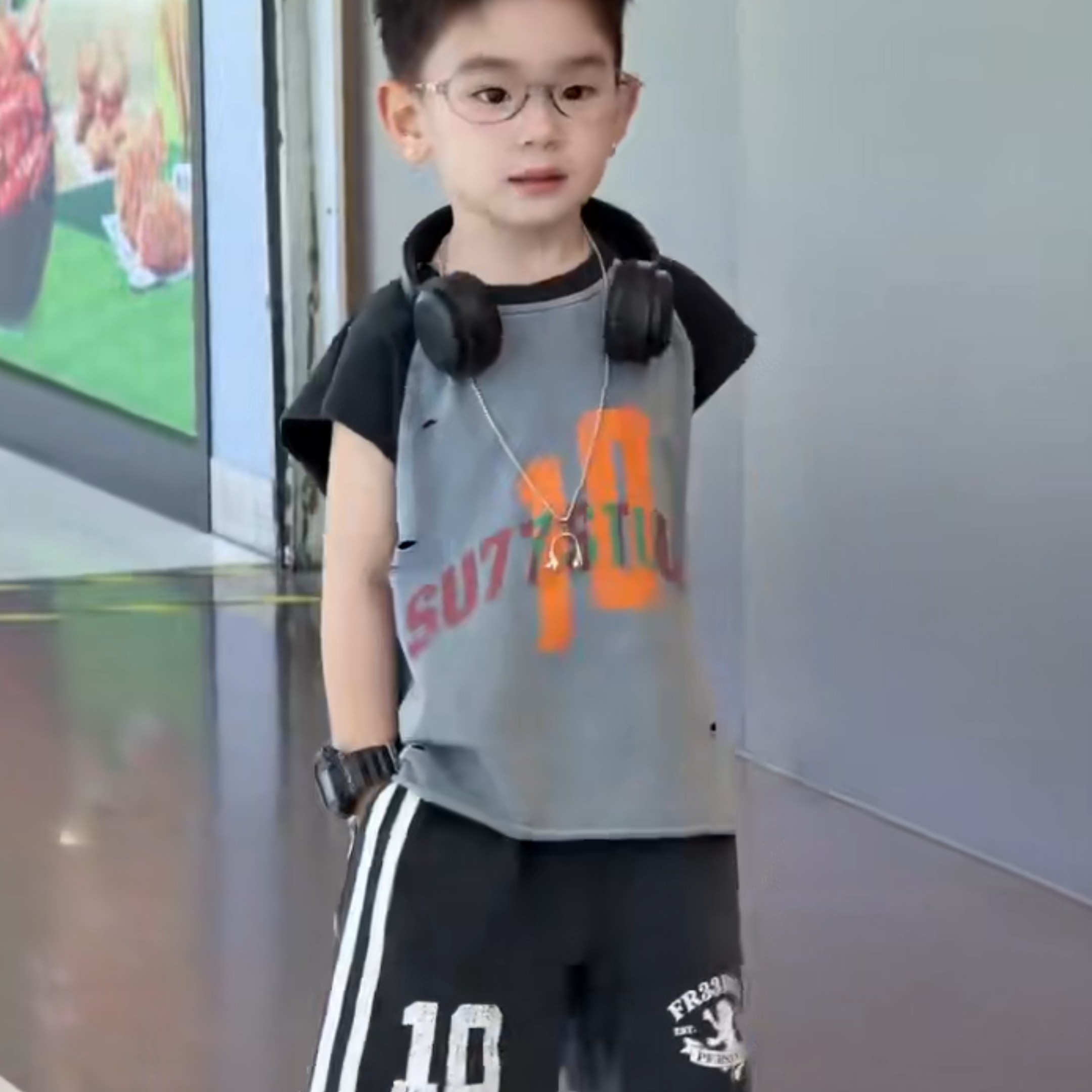 男童夏季潮牌短袖套装宽松运动短袖短裤两件套中小童帅气炸街童装