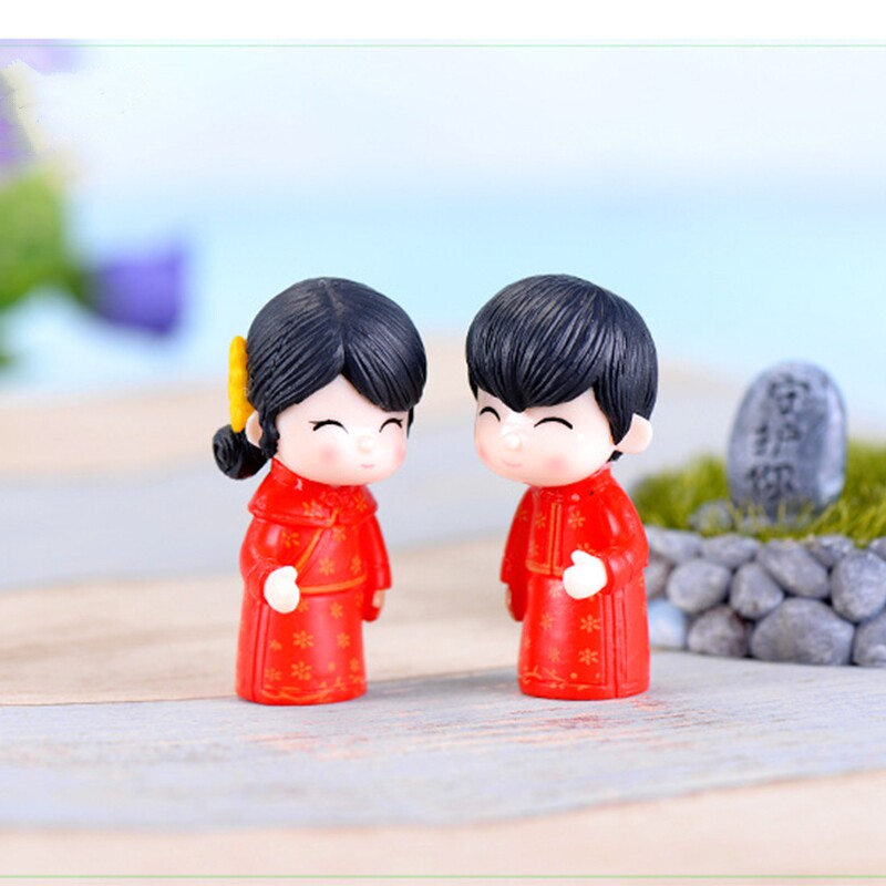 复古唐装新郎新娘公仔亲嘴娃娃新房客厅装扮摆件生日烘焙蛋糕饰品