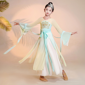 儿童古典舞演出服扇子练功服三月三六一中国舞练功服飘逸女童纱衣