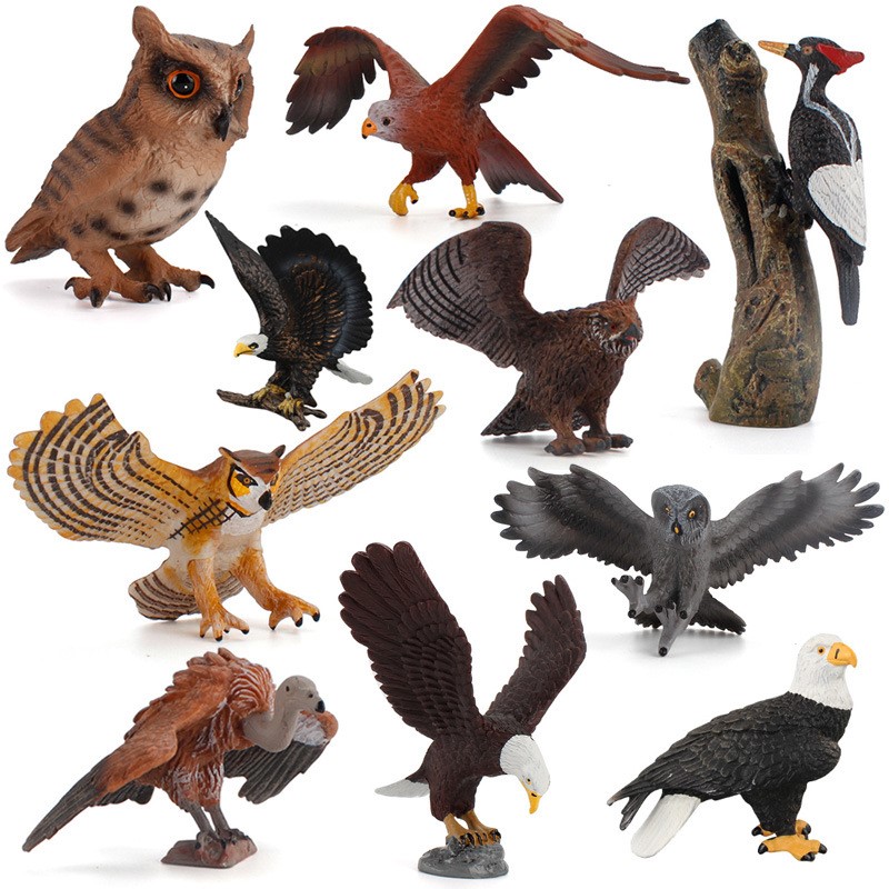 仿真老鹰实心野生动物玩具啄木鸟猫头鹰鸟类静态手办沙盘模型摆件