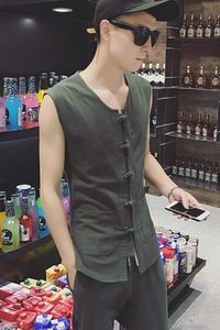 Mùa hè Trung Quốc phong cách linen vest phù hợp với nam giới của bông và vải lanh phong cách Trung Quốc không tay áo quần lớn XL quần áo chất béo