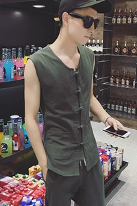 Mùa hè Trung Quốc phong cách linen vest phù hợp với nam giới của bông và vải lanh phong cách Trung Quốc không tay áo quần lớn XL quần áo chất béo