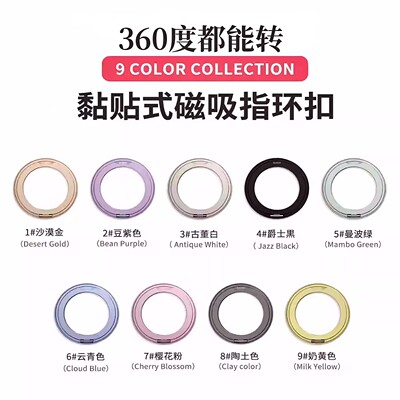 港赛 适用苹果华为小米多功能手机支架Magsafe无极环360度磁吸旋转支架支点指环扣超薄黏贴桌面固定磁力吸附