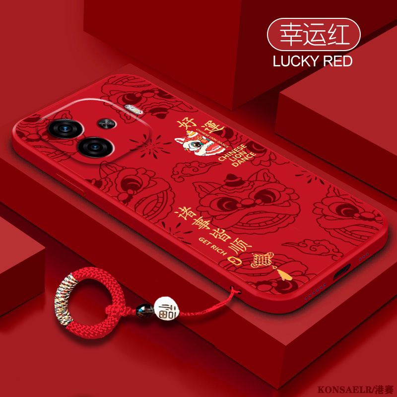好运醒狮适用iQOOz9Turbo手机壳z8新年喜庆vivoz5x液态硅胶z7i镜头全包z1红色国潮U3X高级感Z6防摔vivo保护套