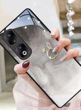 水墨兔适用荣耀90手机壳华为荣耀90pro系列新款网红ins风女时尚气质紫色全包防摔HONOR保护套玻璃小众高级感