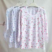 100%纯棉长袖 上衣奶奶家居服睡衣 中老年人妈妈全棉薄款 汗衫 女夏季