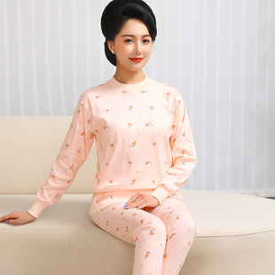 套装 女士秋衣秋裤 100%纯棉加厚基础保暖内衣全棉中老年妈妈棉毛衫