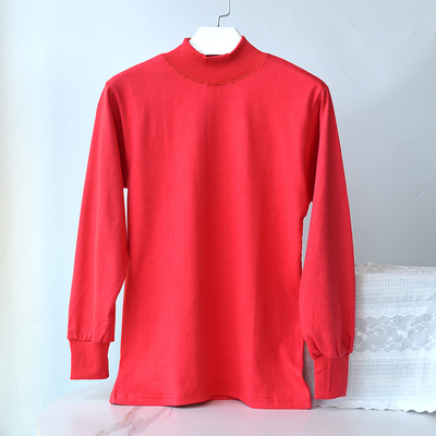 女士保暖内衣单件上衣半高领100%纯棉打底衫秋冬内搭秋衣全棉线衣