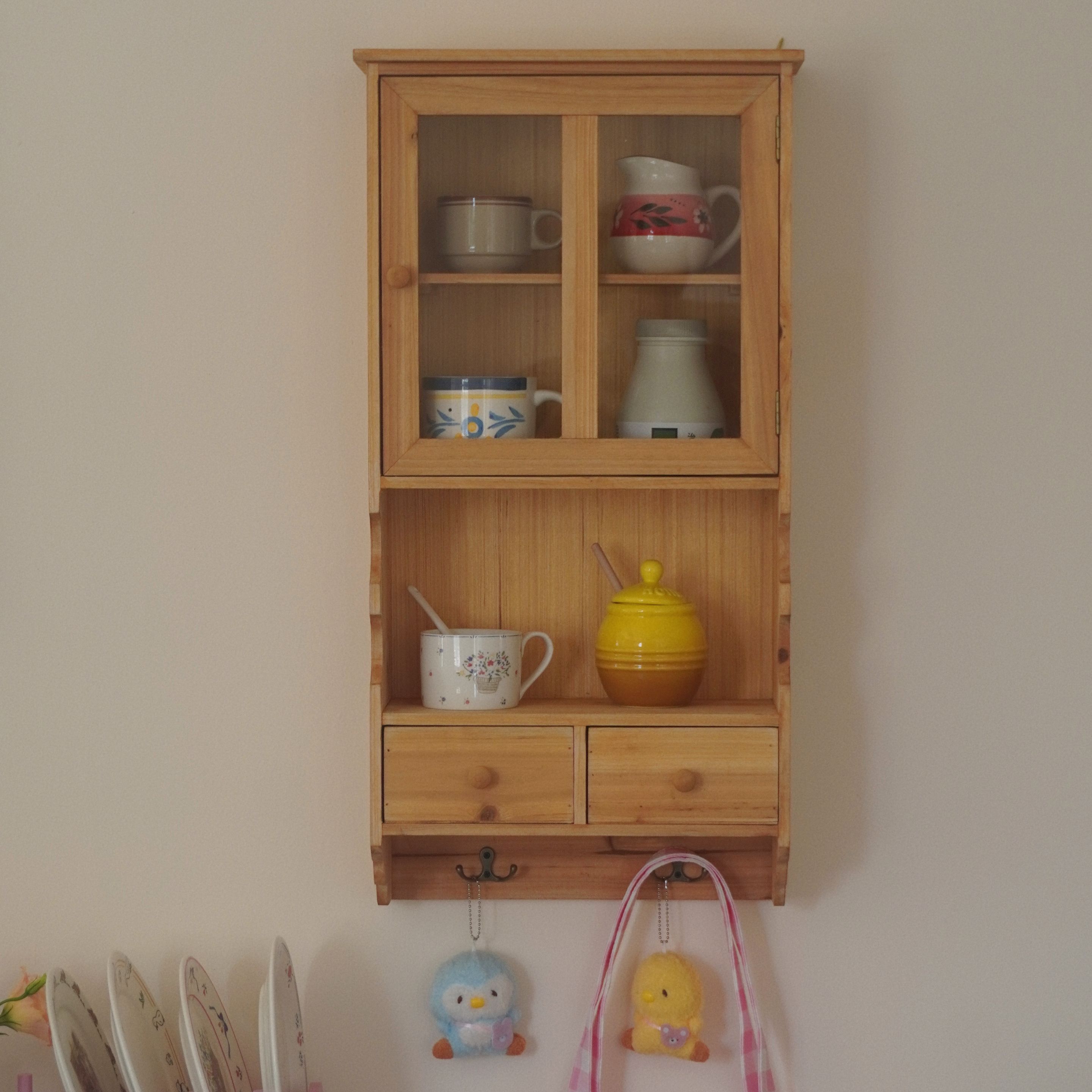 *番茄森森*香杉木日杂风双开门吊柜杯柜厨房挂壁收纳挂墙美式田园