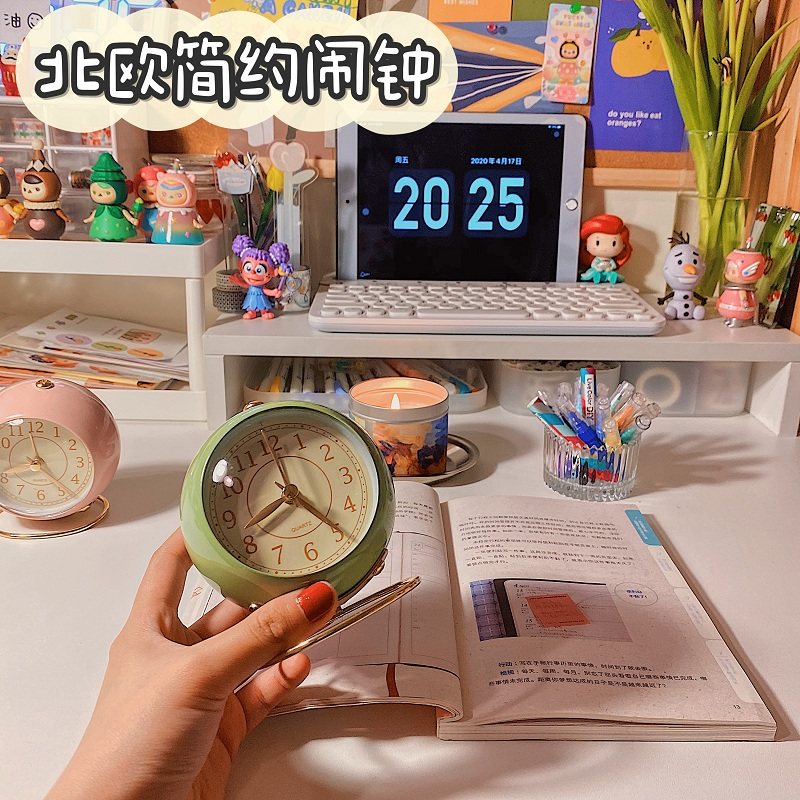 闹钟少女心ins风圆形粉色祖母绿
