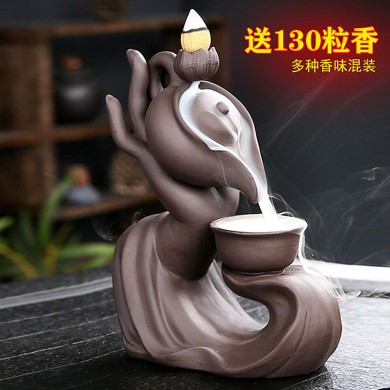 新款倒流香炉佛手茶壶创意茶道家用室内檀香沉香薰香紫砂仿古摆件