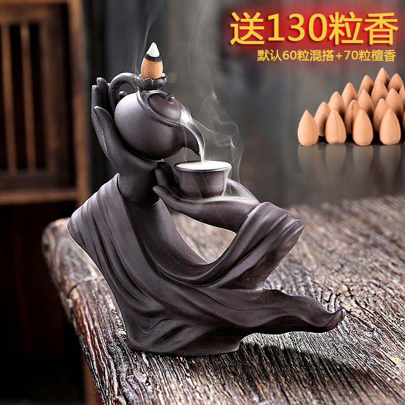 中式仿古禅意佛手紫砂茶壶倒流香炉家用室内创意茶道桌面个性摆件