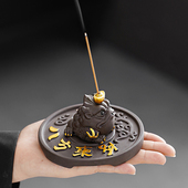 招财紫砂迷你家用室内金蟾线香炉香插香座禅意茶台桌面香薰炉摆件