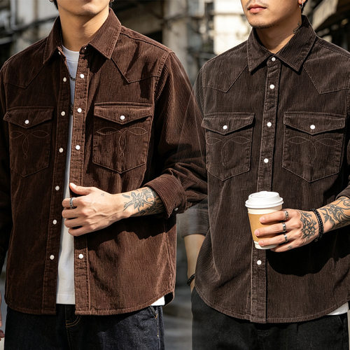 Kapital Japan经典袋花灯芯绒长袖衬衫复古牛仔衬衣Western Shirt