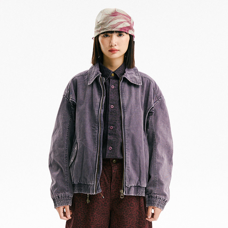 日系重磅美式复古短款水洗夹克2025男女同款豹纹印花拼接夹克外套,男装,夹克,淘宝优惠券,粉丝福利购,淘宝优惠卷