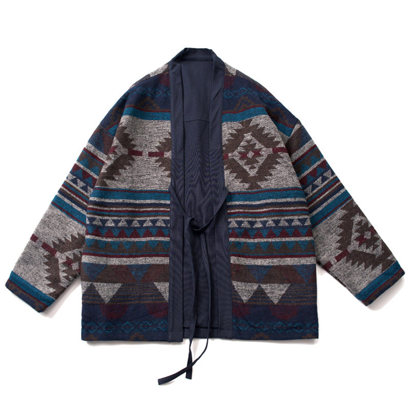 日系复古阿美咔叽民族风蓝染水洗道袍外套男女宽松剑道和服式开衫
