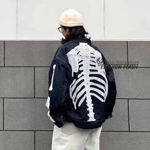 24SS KAPITAL平田和宏日系潮牌牛仔丹宁翻领骨头刺绣宽松夹克外套