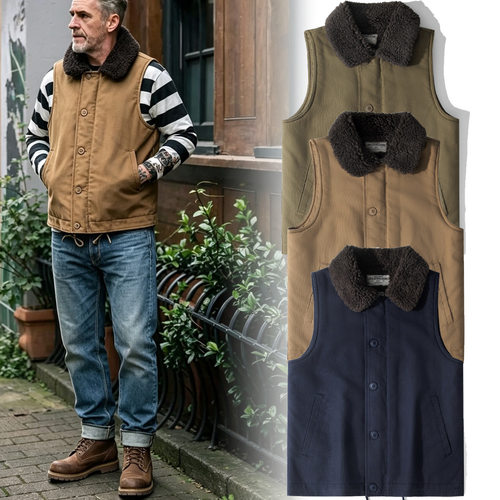 日系复古海军N1 Deck Vest 甲板马甲羊毛混纺加绒加厚N-1甲板背心