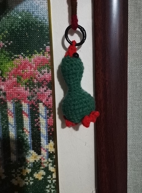 [成品]毛线钩织钥匙挂件包包挂件手机挂件手工制小绿鹅小挂件