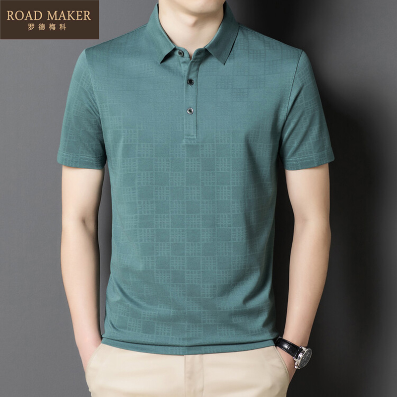 ROADMAKER夏季新款高档男士短袖T恤休闲桑蚕丝时尚翻领潮流Polo衫
