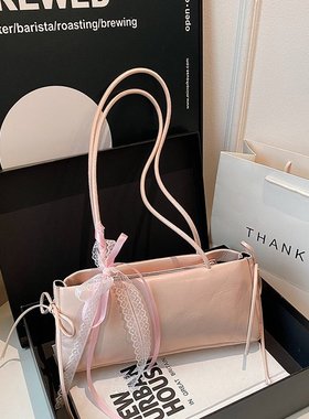 韩国简约ins风手提包女2025新款百搭通勤单肩包粉色蝴蝶结腋下包