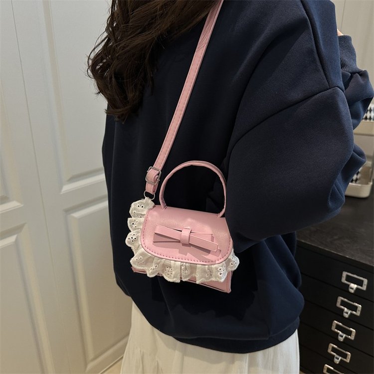 蝴蝶结蕾丝手提小包包女式2025新款夏季可爱斜挎包红色精致迷你包