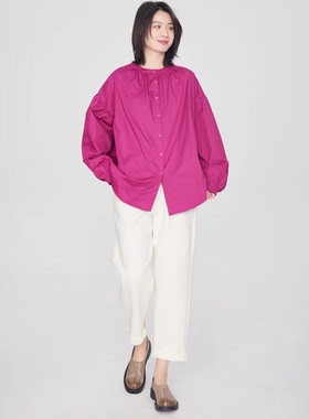 翠色嘉人2026春季新款时尚气质纯棉宽松长袖女上衣衬衣衬衫82198