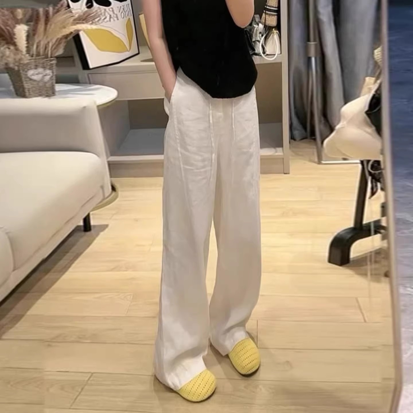 白色亚麻阔腿裤女夏薄款2025新款高腰显瘦垂感休闲棉麻直筒休闲裤