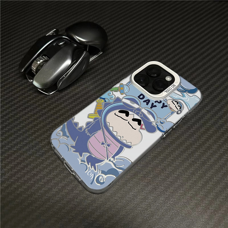 恐龙小新适用苹果16promax彩银iPhone15pro手机壳14/13/12/11磨砂