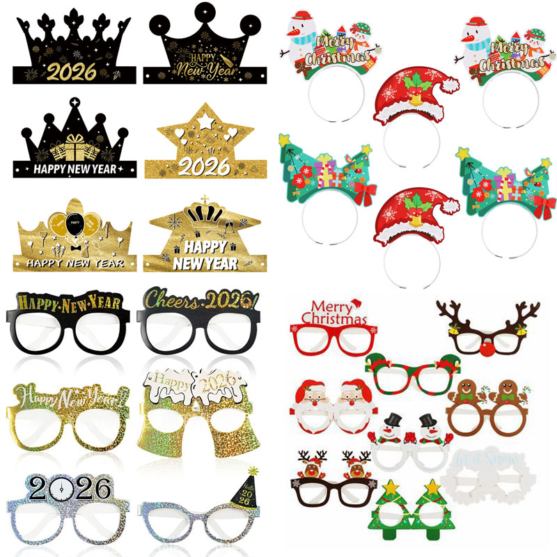 圣诞节平安夜2026新年发箍纸帽跨年派对装饰搞怪眼镜网红拍照道具