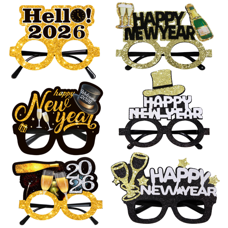 HAPPY NEW YEAR2026新年派对装饰眼镜框元旦跨年晚会活动拍照道具