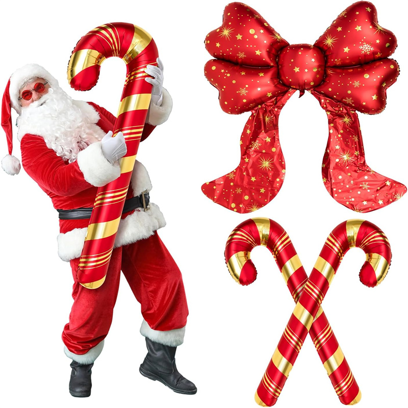 圣诞节装饰拐杖蝴蝶结棒棒糖气球