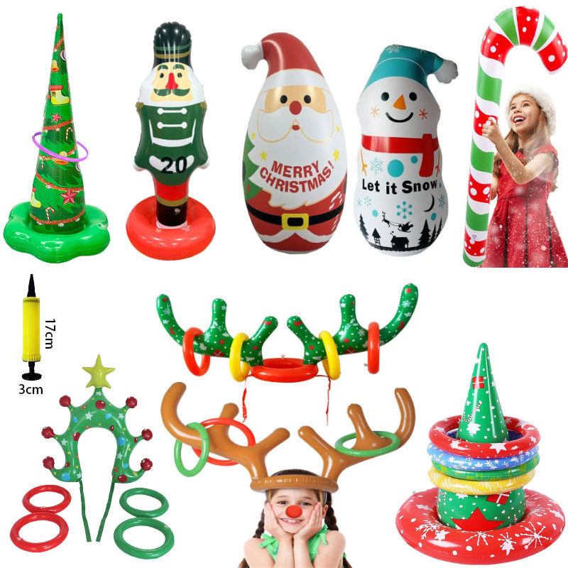 圣诞节装饰充气麋鹿角头饰圣诞帽投掷游戏幼儿园亲子互动套圈玩具