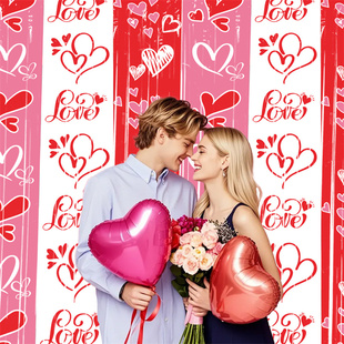 情人节雨丝帘婚礼派对聚会装饰背景布置心形LOVE印花求婚雨丝门帘