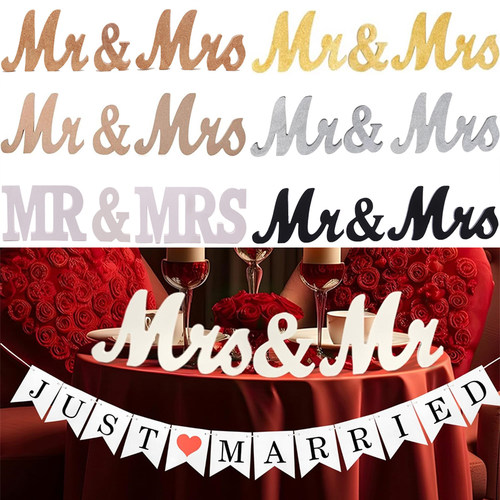 MRMRS婚礼派对木质摆件结婚横幅