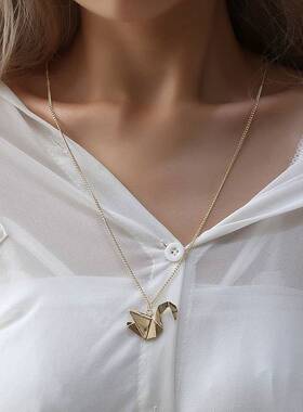 千纸鹤镂空折纸鸽子长款动物项链 和平鸽吊坠项链外贸货源