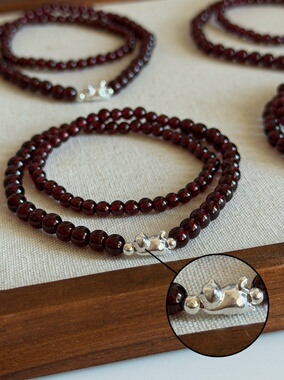 原创天然石榴石趴趴猫 红石榴石手串手链