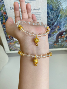 原创/天然白水晶小铃兰手链 沙金饰品礼物送女友闺蜜礼盒包装