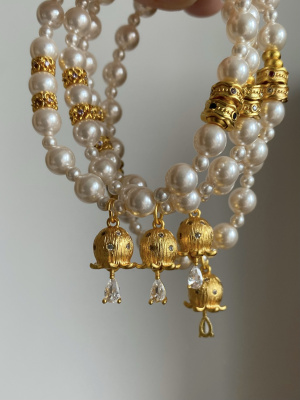 原创  施家珍珠 沙金小铃兰/小爱心吊坠弹力绳手链手串