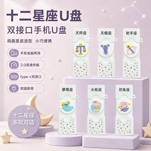 十二星座u盘3.0高速传输大容量typec双接口手机电脑两用定制logo
