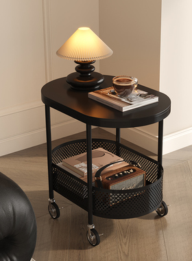 法式轻奢高级感可移动小推车边几中古风客厅岩板小茶几床头小边桌
