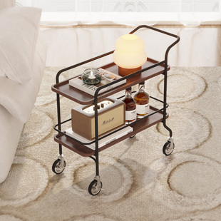 法式中古风可移动客厅高级感小茶几二层小推车边几小型复古置物架