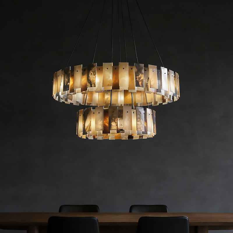西班牙天然云石吊灯意式轻奢全铜现代大气家用卧室别墅客厅餐厅灯