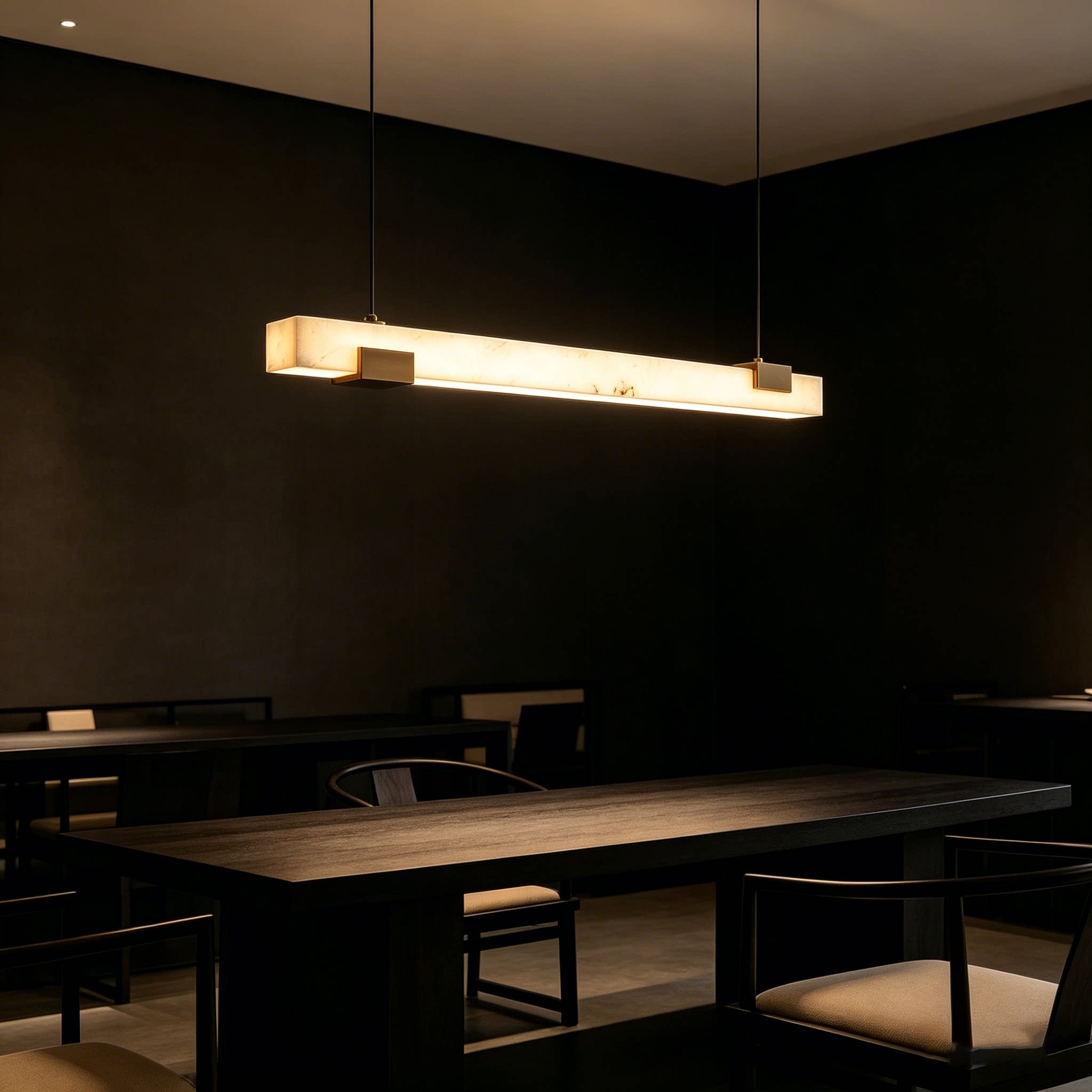 天然云石吊灯法式轻奢设计师简约禅意餐厅茶室吧台中岛一字长条灯