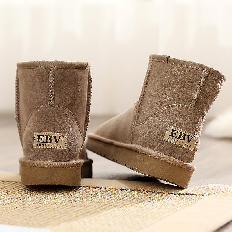 EBV 真皮雪地靴女2025新款东北户外妈妈棉鞋子皮毛一体加绒短筒鞋