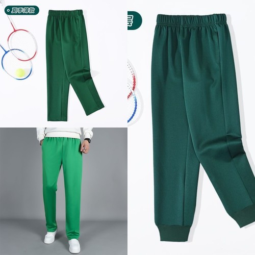 绿色纯色束脚校服裤子初高中小学生休闲运动裤宽松直筒春夏季短裤