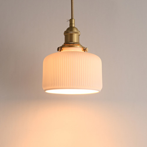 沃盈日式复古黄铜陶瓷吊灯北欧简约手作禅意茶室卧室床头小吊灯