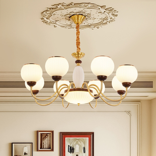 新中式全铜吊灯美式复古别墅客厅灯具餐厅灯具法式中古风卧室灯饰