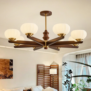 美式全铜吊灯客厅灯新中式中古风轻奢卧室灯餐厅简约小美复古灯具